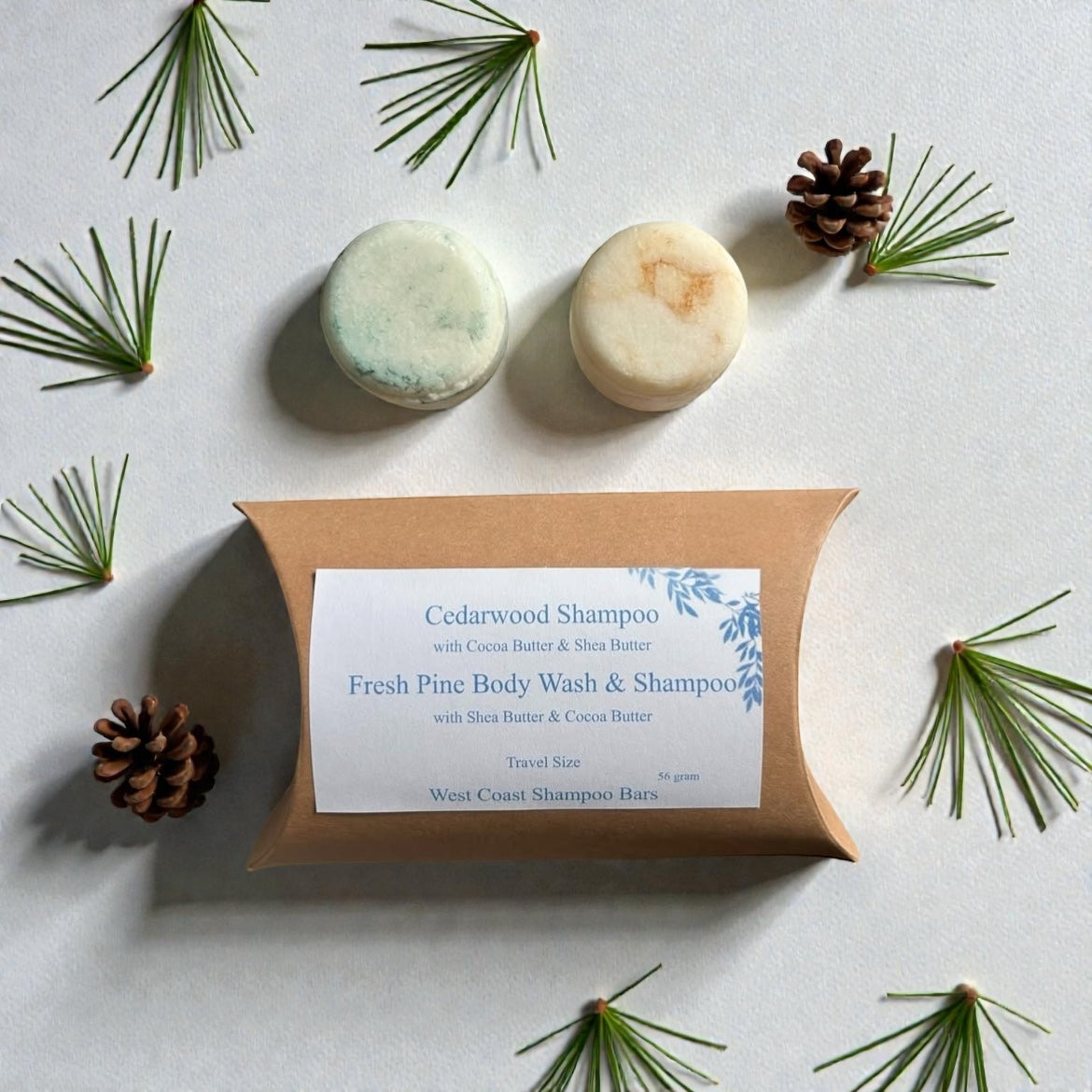 Cedarwood shampoo and Fresh Pine body wash/shampoo bars