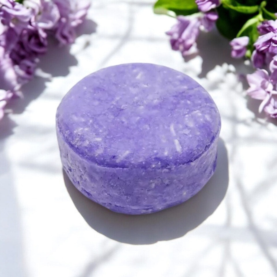 Lilac purple shampoo bar for blonde and grey hair
